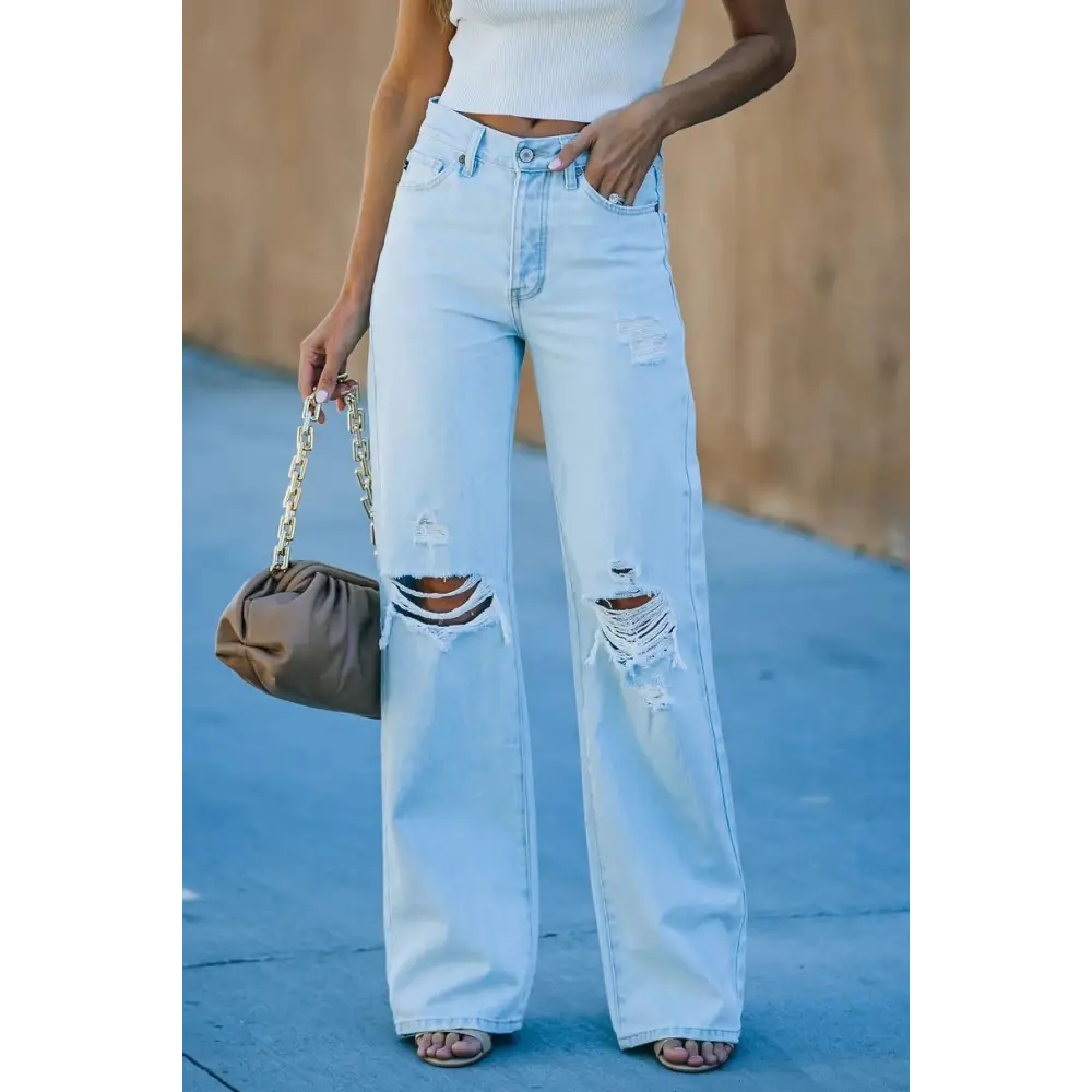 Washed Ripped Denim Trousers