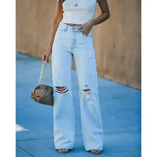 Washed Ripped Denim Trousers
