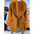 Orange faux fur coat with a large collar and cuffs.