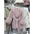 Pink faux fur coat with a tie.