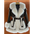 Brown and white fur-trimmed belted coat.