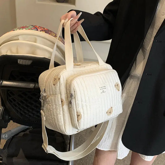 White Tulip Bear Polyester Suitcase with 3D Pockets and Zipper Compartments