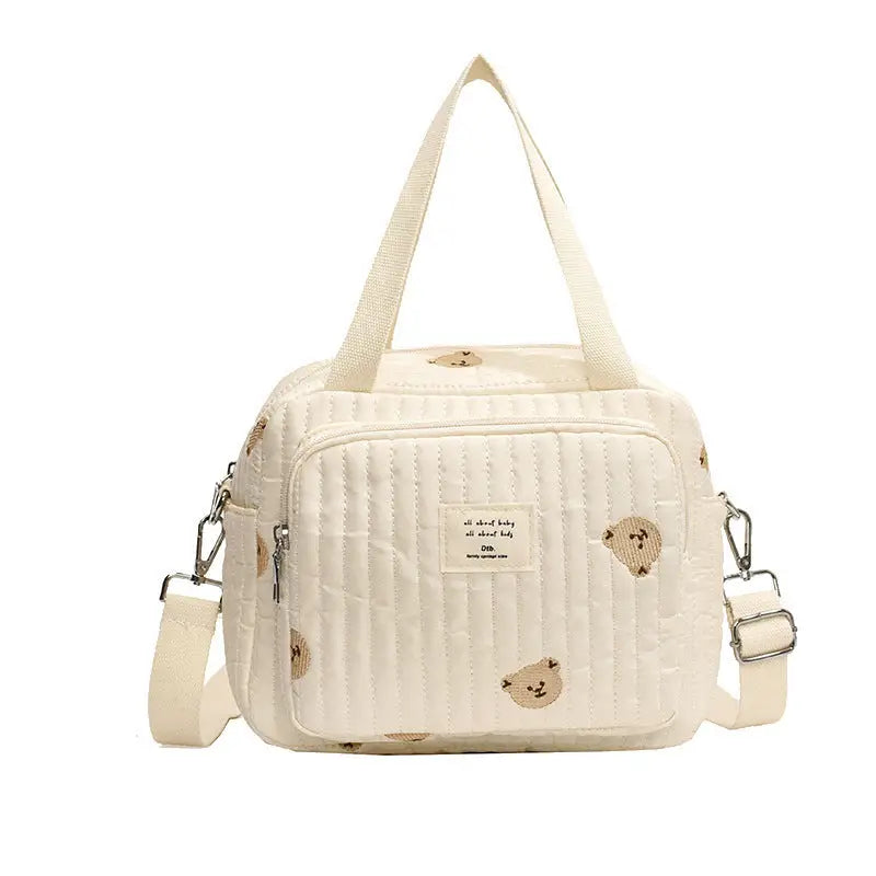 White Tulip Bear Polyester Suitcase with 3D Pockets and Zipper Compartments