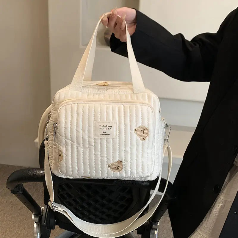 White Tulip Bear Polyester Suitcase with 3D Pockets and Zipper Compartments - Bear White