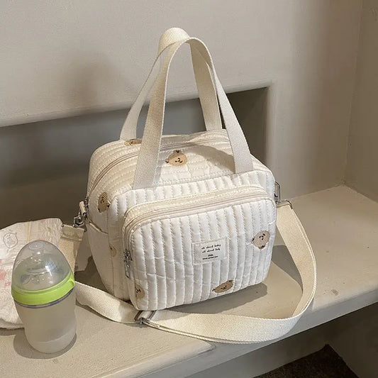 White Tulip Bear Polyester Suitcase with 3D Pockets and Zipper Compartments