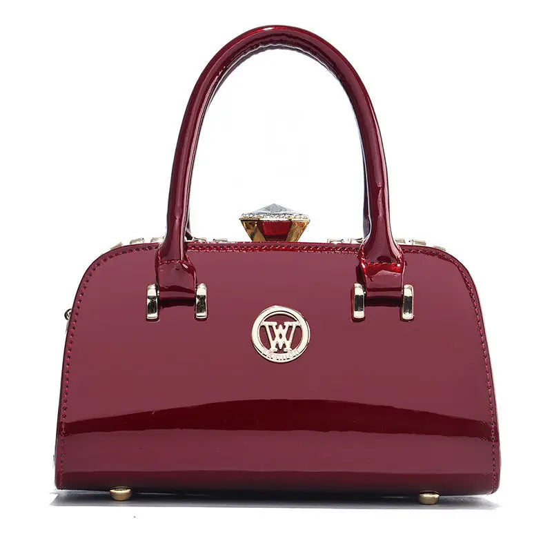 Wine Red PU Leather Horizontal Square Suitcase with Multiple Pockets