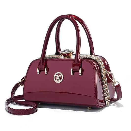 Wine Red PU Leather Horizontal Square Suitcase with Multiple Pockets