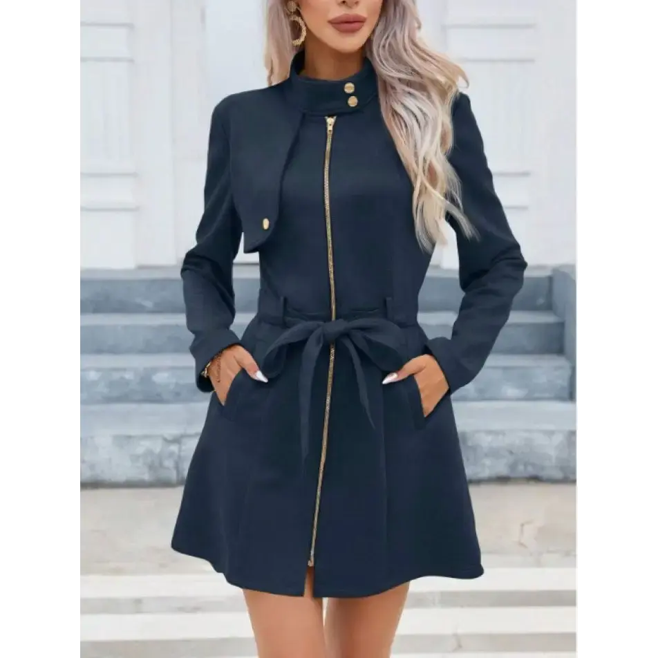 Winter Chic Double Breasted Jacket - Navy Blue / S