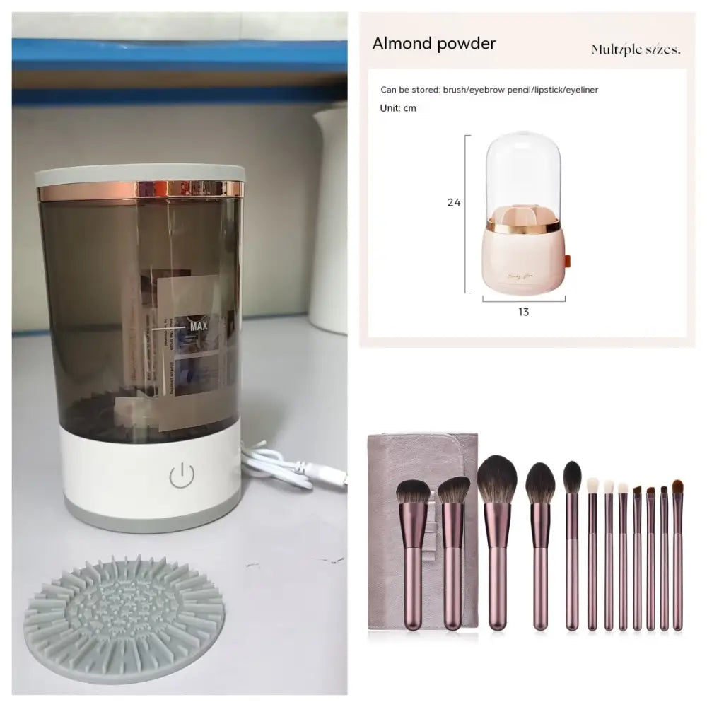 Women Eye Shadow Brush Cleaning Tool for Deep Makeup Brush Cleaning Grey and white set2 / USB