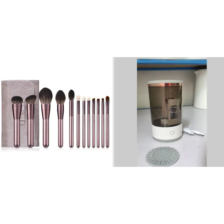 Women Eye Shadow Brush Cleaning Tool for Deep Makeup Brush Cleaning Grey and white set3 / USB