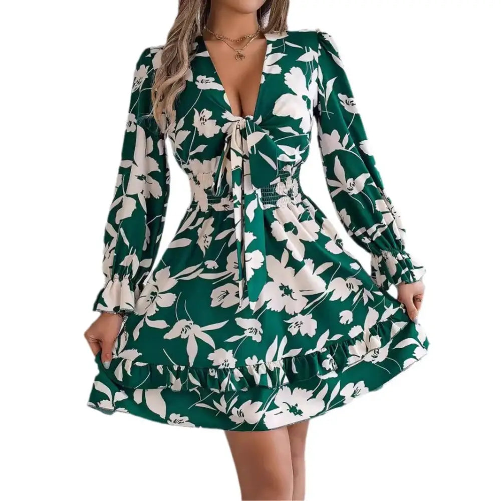 Women’s Casual Flower Half Sleeve Ruffled A-line Dress