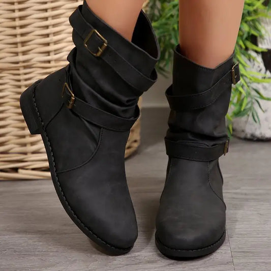 Women’s Casual PU Leather Round Toe Boots