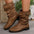 Women’s Casual PU Leather Round Toe Boots - Brown / 36