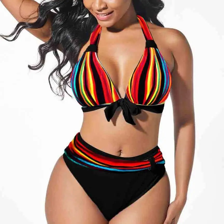Women’s Colorful Printed Plus Size Bikini Swimming Suit - Figure 3 / S