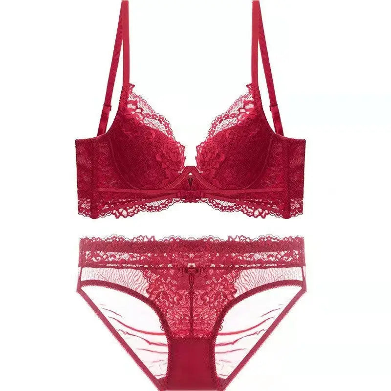 Women’s Fashionable White Underwear With Big Breasts - Red suit / 70ABC Pass Cup