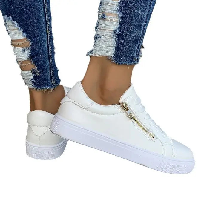 Women’s Flat Shoes PU Upper Rubber Sole Black and White Sizes 36-42
