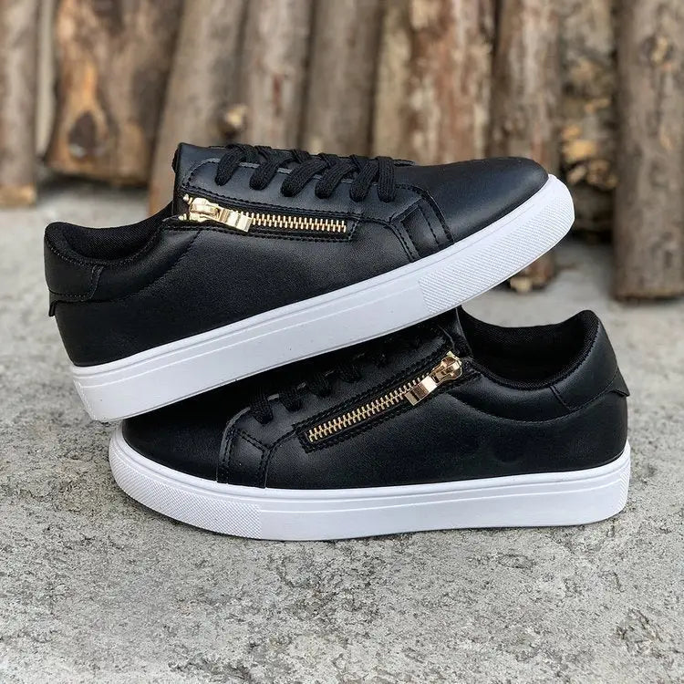 Women’s Flat Shoes PU Upper Rubber Sole Black and White Sizes 36-42