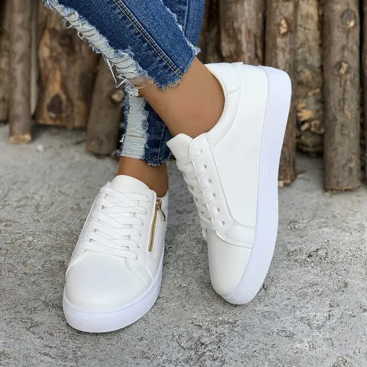 Women’s Flat Shoes PU Upper Rubber Sole Black and White Sizes 36-42