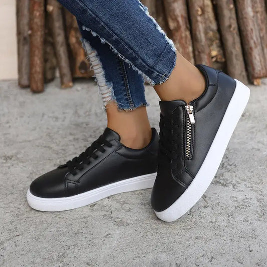 Women’s Flat Shoes PU Upper Rubber Sole Black and White Sizes 36-42