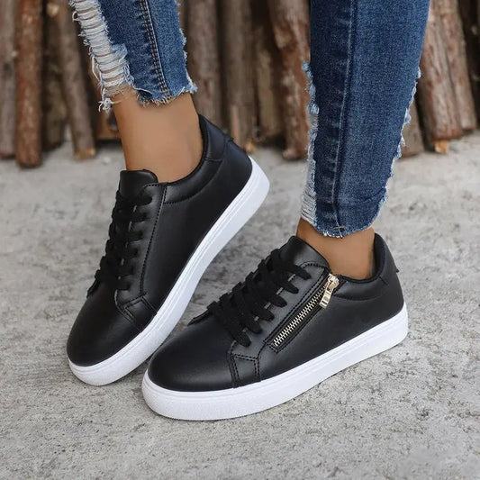 Women’s Flat Shoes PU Upper Rubber Sole Black and White Sizes 36-42