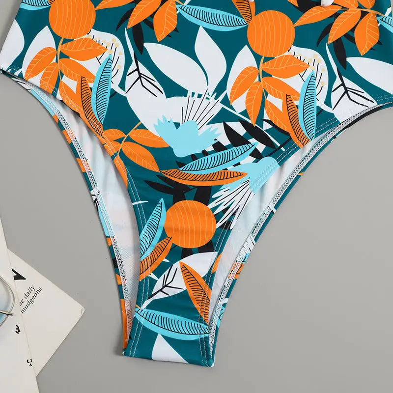 Women’s High Waist Polyester Printed One-piece Bikini