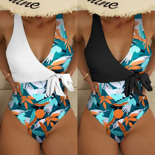 Women’s High Waist Polyester Printed One-piece Bikini