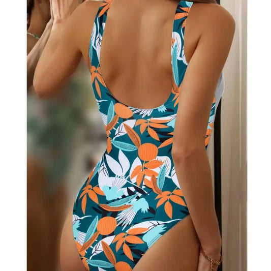 Women’s High Waist Polyester Printed One-piece Bikini