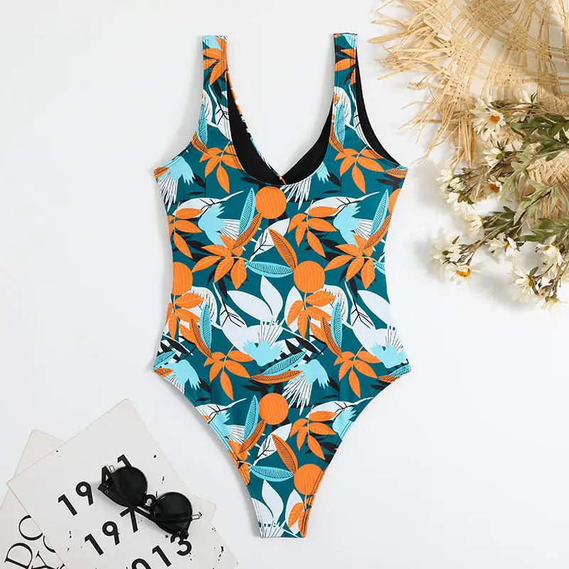 Women’s High Waist Polyester Printed One-piece Bikini