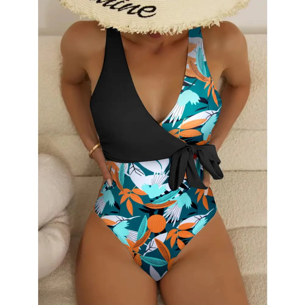 Women’s High Waist Polyester Printed One-piece Bikini