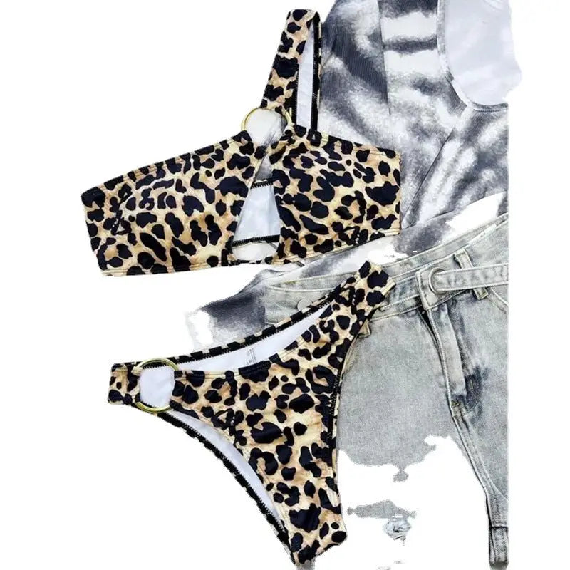 Women’s Hollow Leopard Print Polka Dot Bikini