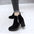 Women’s Mid-Calf Warm PU Short Boots with Rubber Sole - Black / 35