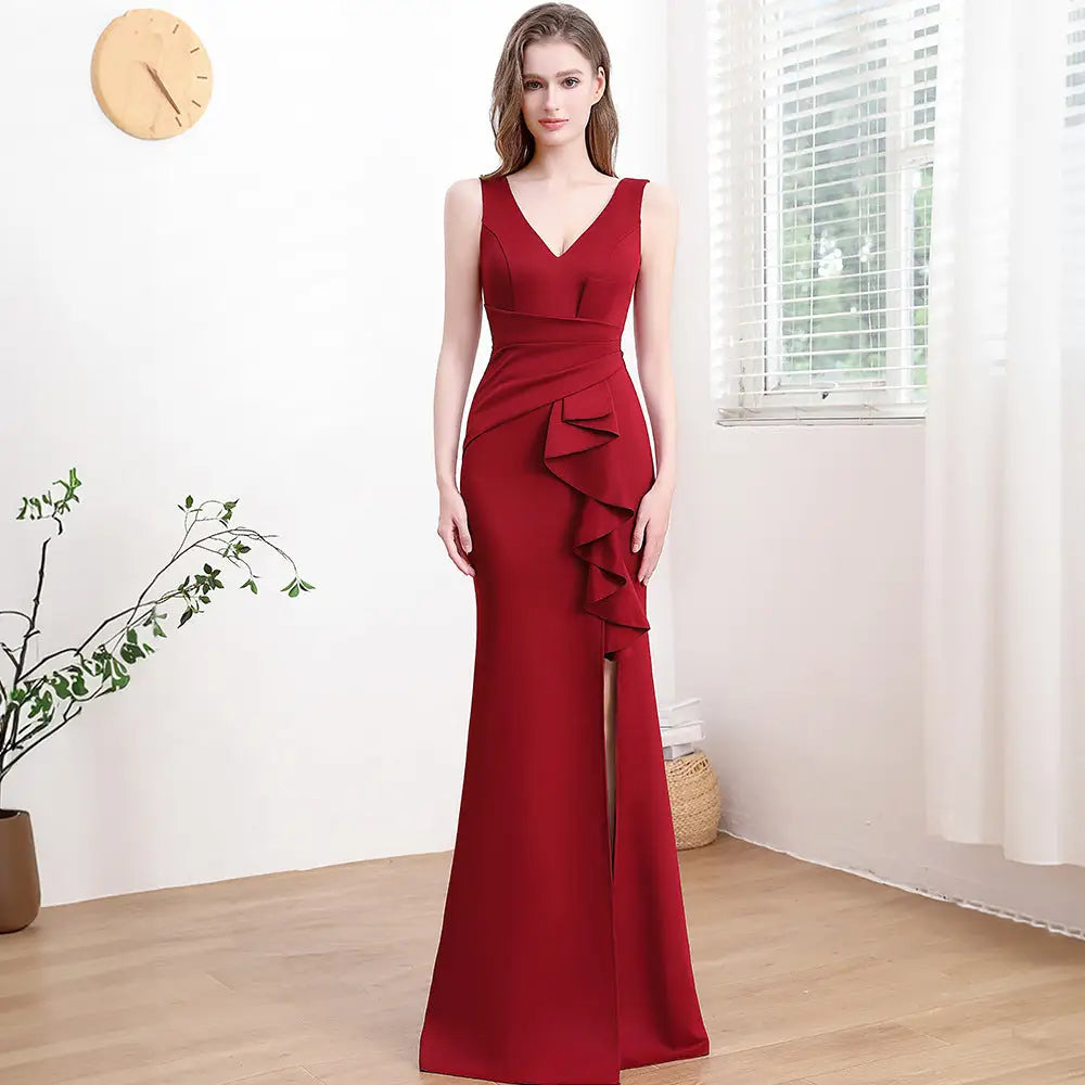 Women’s Mid Waist Long Skirt in Multiple Colors and Sizes - Wine Red 18173 / S