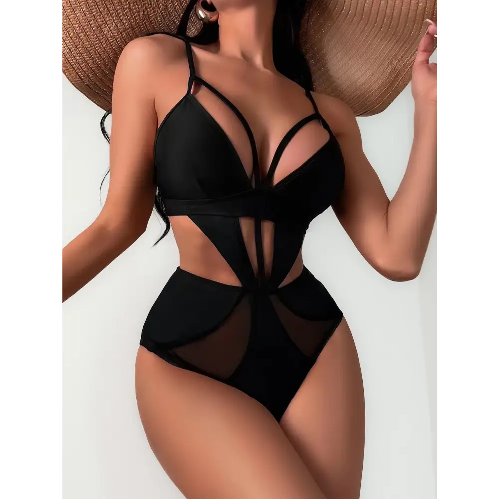 Women’s Plain Cloth European And American One-piece Swimsuit - Black / S