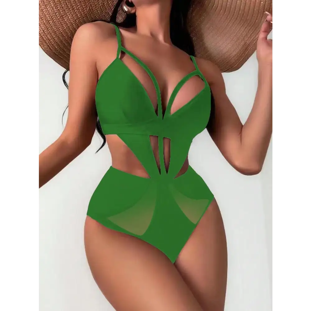 Women’s Plain Cloth European And American One-piece Swimsuit - Green / S