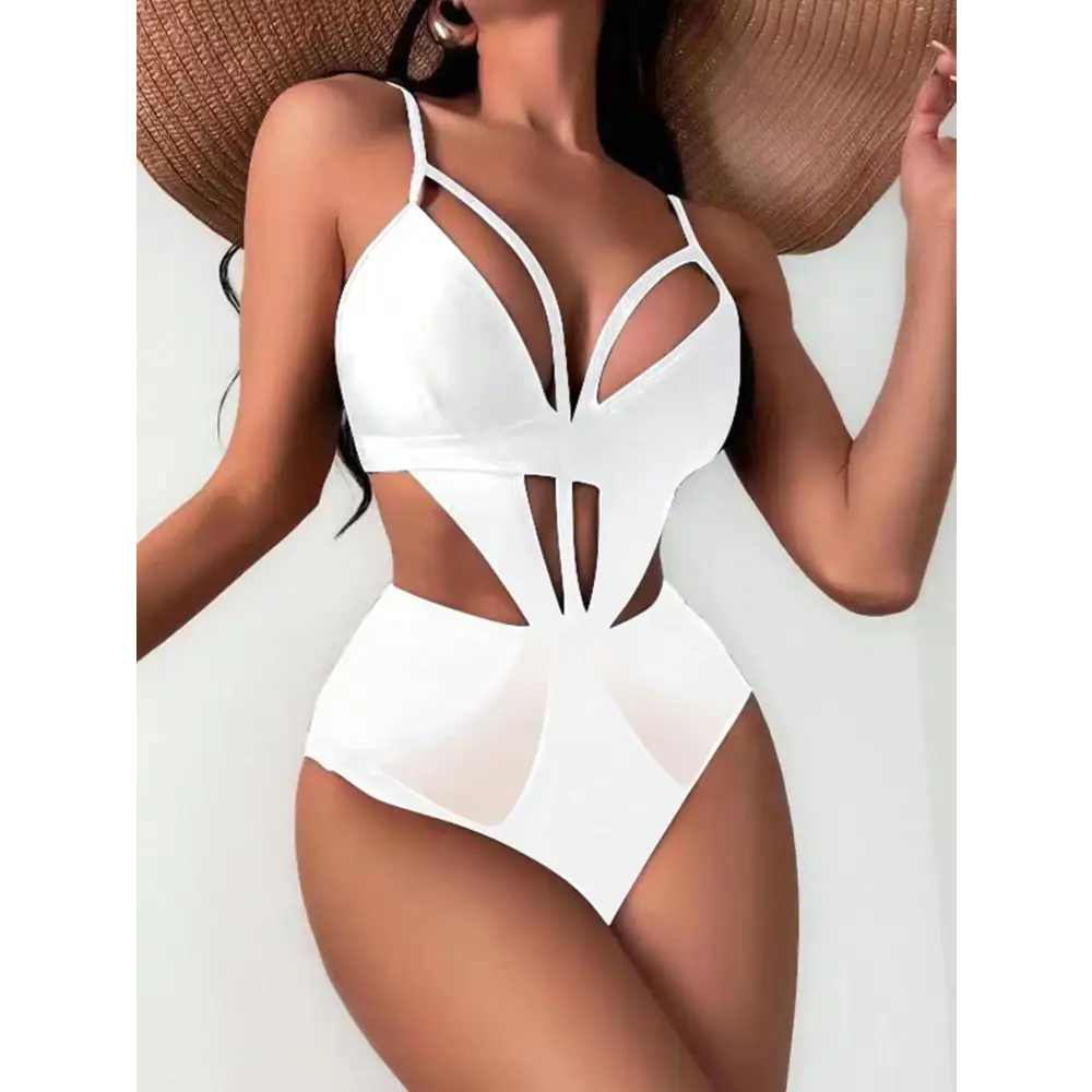 Women’s Plain Cloth European And American One-piece Swimsuit - White / S