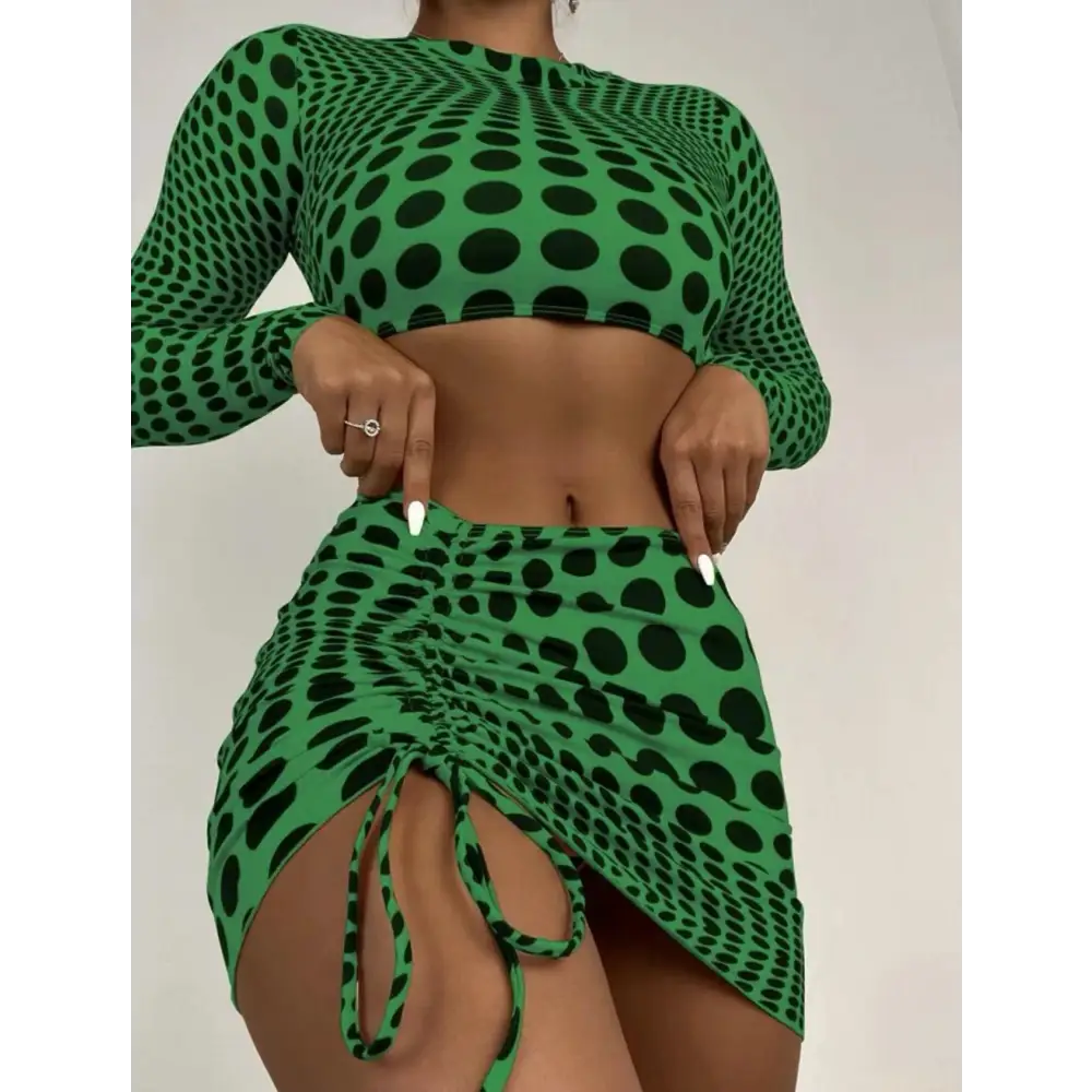 Women’s Polka Dot Swimsuit Three-piece Suit - Green / S