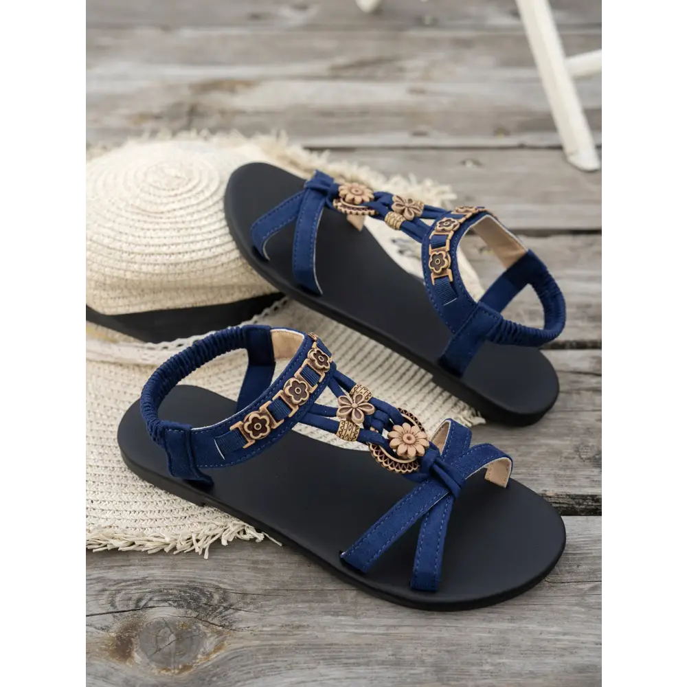 Women’s PU Fish Mouth Shoes with Rhinestone Detail - Dark Blue / 36