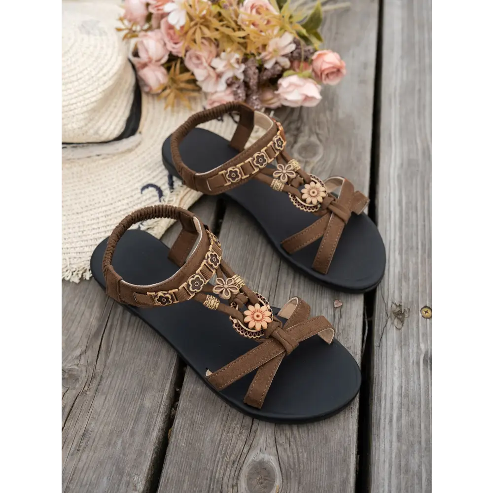 Women’s PU Fish Mouth Shoes with Rhinestone Detail - Dark Brown / 36