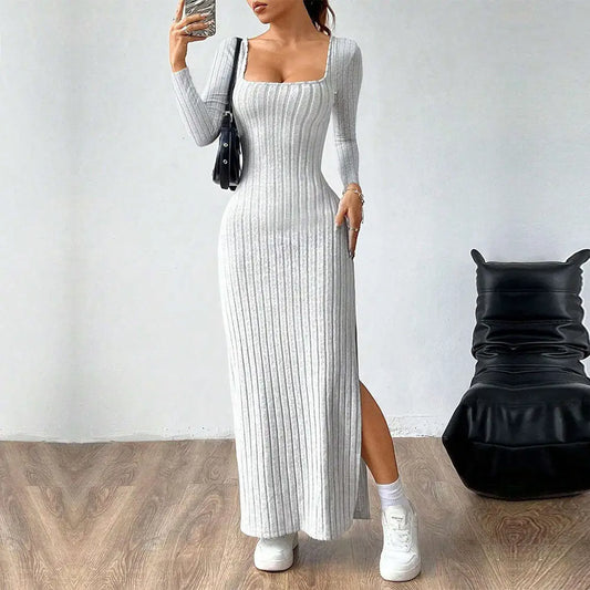 Women’s Simple Square Collar Backless Dress
