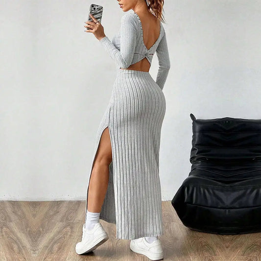Women’s Simple Square Collar Backless Dress