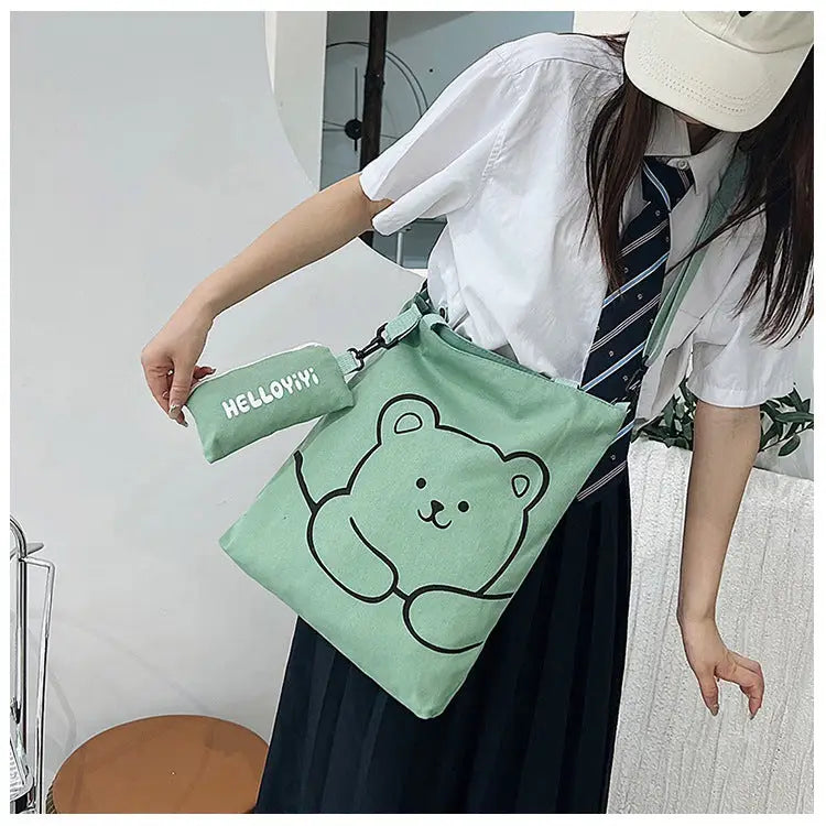 Women’s Soft Canvas Handbag with Outer Bag and Sandwich Pocket
