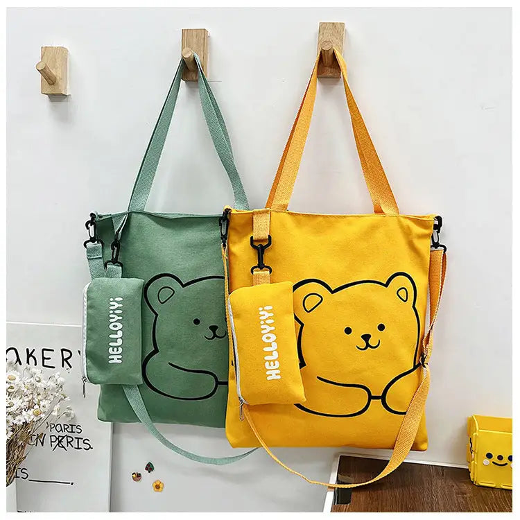 Women’s Soft Canvas Handbag with Outer Bag and Sandwich Pocket