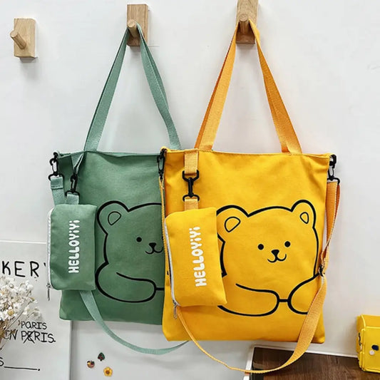 Women’s Soft Canvas Handbag with Outer Bag and Sandwich Pocket