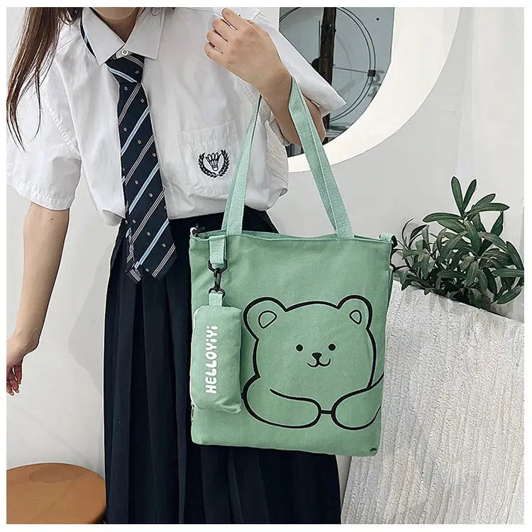 Women’s Soft Canvas Handbag with Outer Bag and Sandwich Pocket