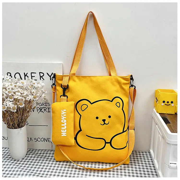Women’s Soft Canvas Handbag with Outer Bag and Sandwich Pocket - Yellow