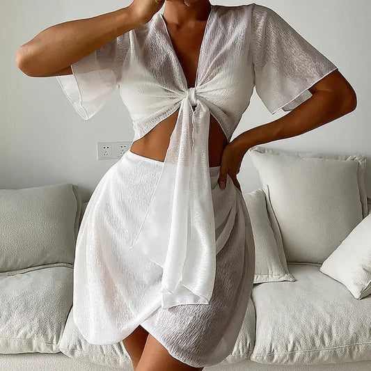 Women’s Solid Color Two-piece Swimsuit Sun-proof Beach Dress