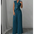 Teal pleated pantsuit.