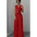 Red pleated palazzo pantsuit.