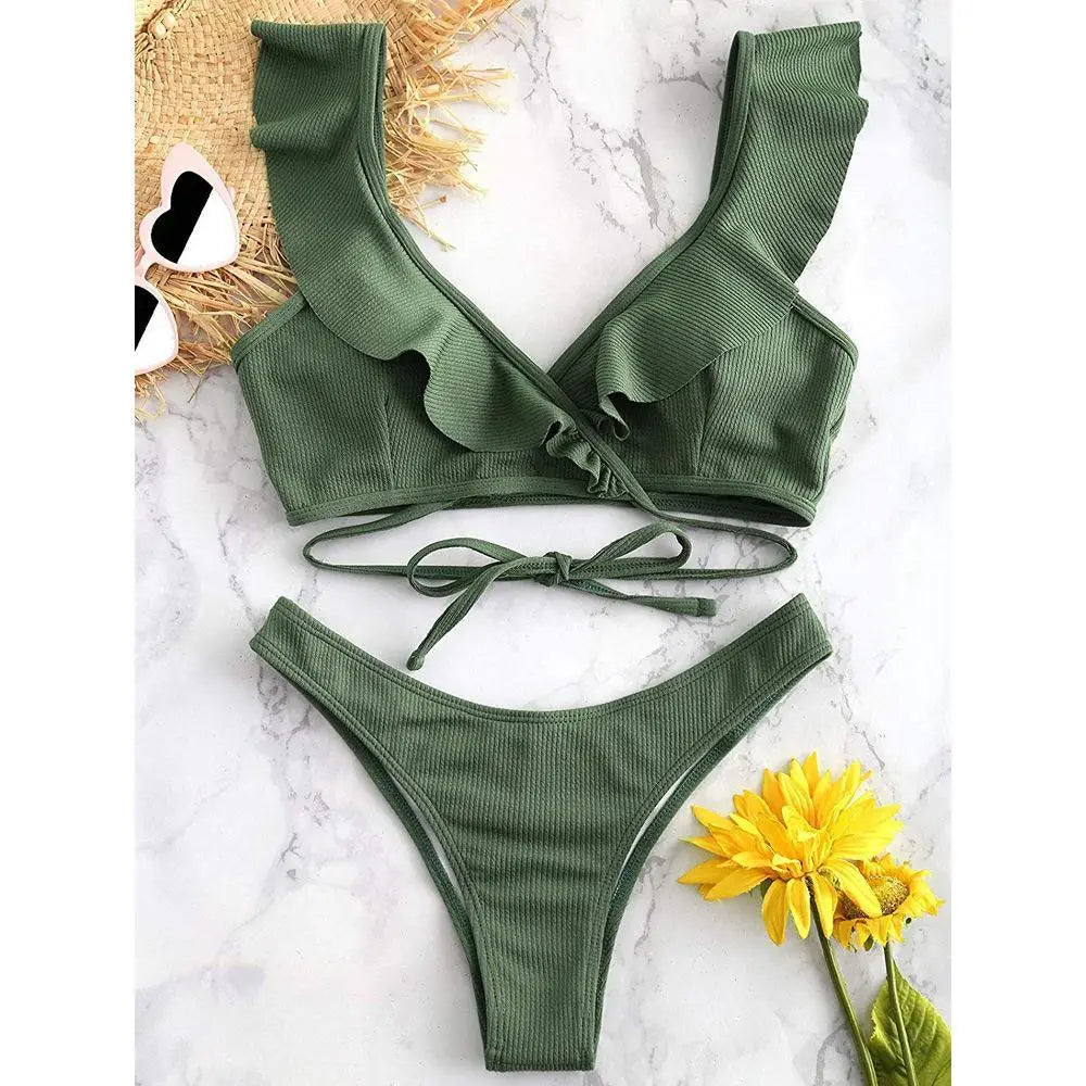 Women’s swimsuit solid color - Green / S