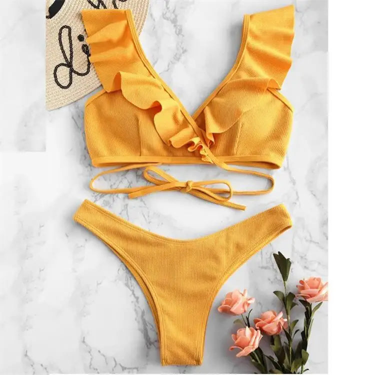 Women’s swimsuit solid color - Yellow / S